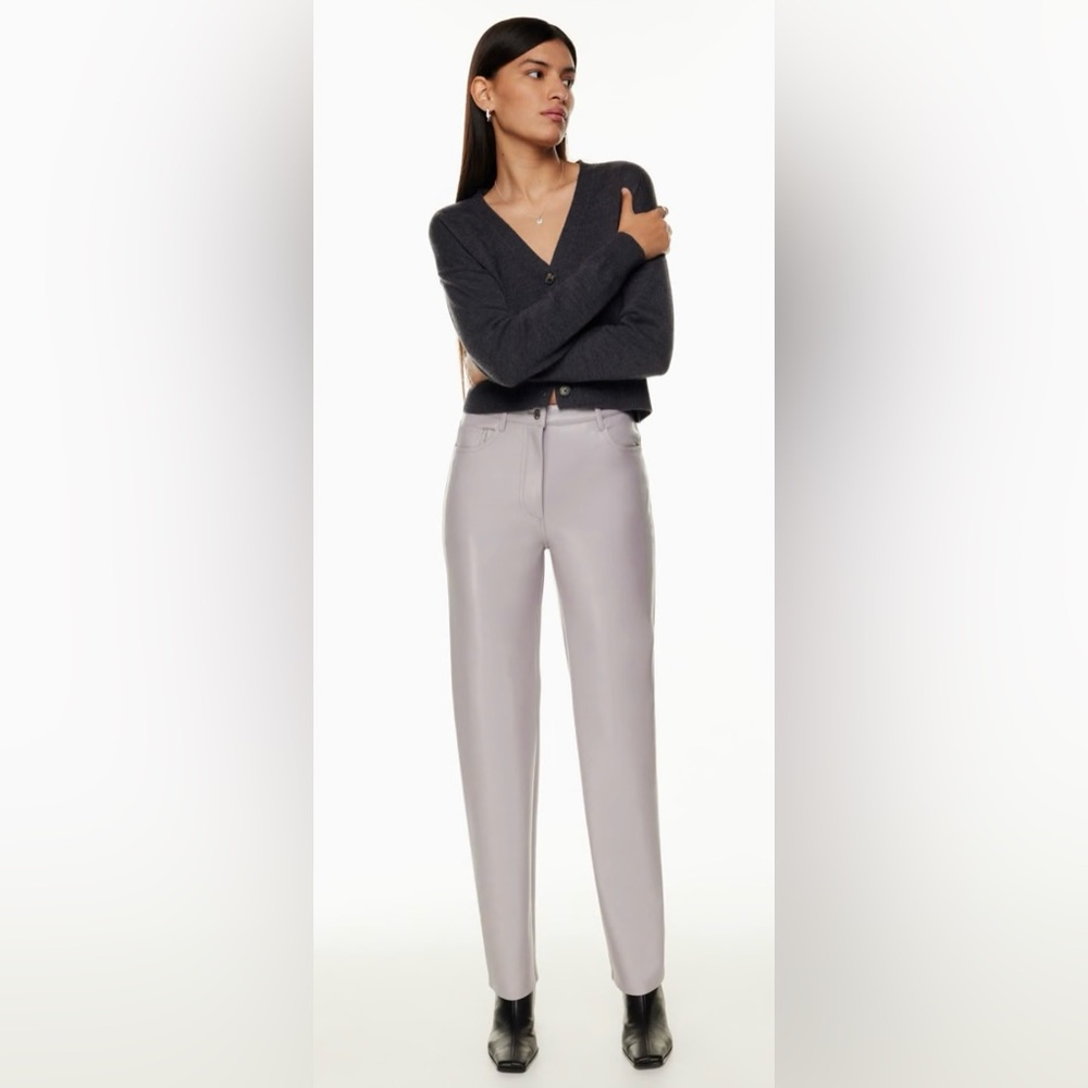 Aritzia Wilfred Gray/Silver Melina Vegan Leather High Rise Straight Cropped Pant